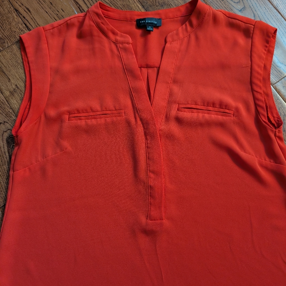 EUC Ladies The Limited Semi-Sheer Sleeveless Tank Blouse Shirt Red/Orange Sz S - Picture 2 of 8